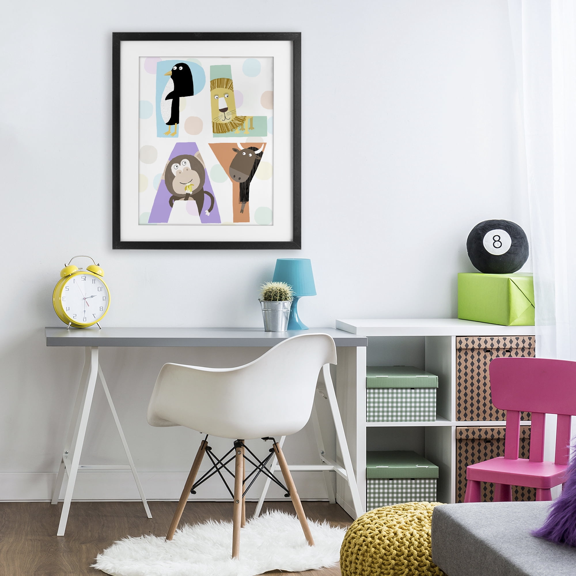 Stupell Industries Play Letters with Animals Black Framed Print Under Glass, design by Carla Daly