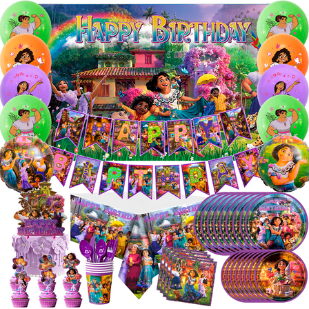 Encanto Birthday Party Supplies,114pcs Magic House Birthday Party Supplies Set-Encanto Birthday Banner Backdrop Tablecloth Plates Cups Napkins Balloons Cake Topper etc Encanto Themed Party Supplies