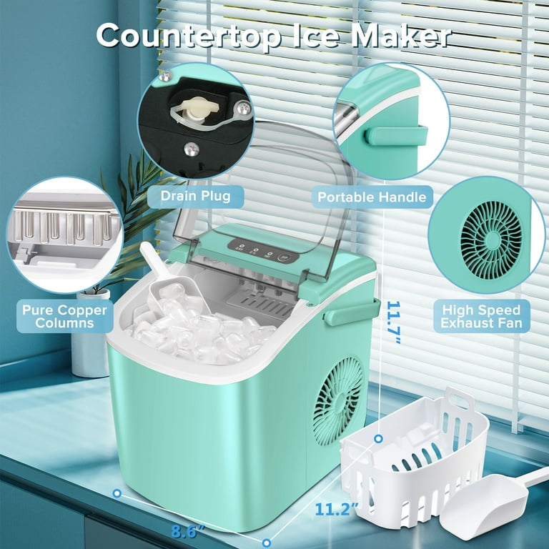 Ice Maker, Portable Ice Maker Countertop with Self-Cleaning, 26Lbs/24H, 9 Cubes in 6-8 Mins, Compact Ice Machine with Ice Scoop/Basket, Perfect for