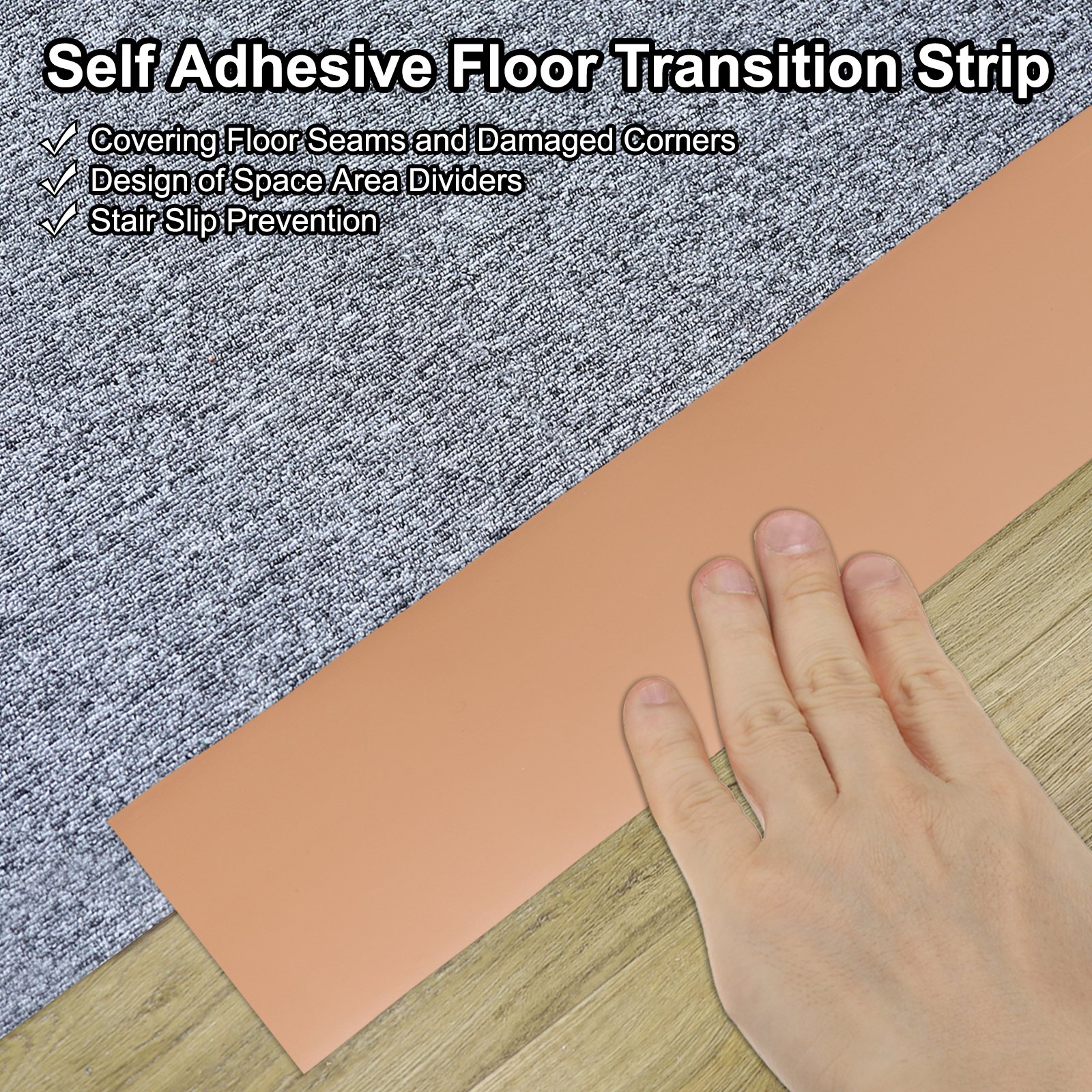 Uxcell Self Adhesive Floor Transition Strip Vinyl Flat Divider Flooring Brown 10 FT x 3"