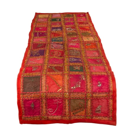 

Red Table Runner 100% Cotton 20 x 60 Hand Embroidered Boho Bohemian Colorful Patchwork Indian Decoration Decor Tapestry
