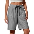 thumbnail image 7 of Noric Women's Summer Striped Bermuda Shorts High Waisted Elastic Waist with Drawstring Casual Beach Shorts with Pockets, 7 of 7