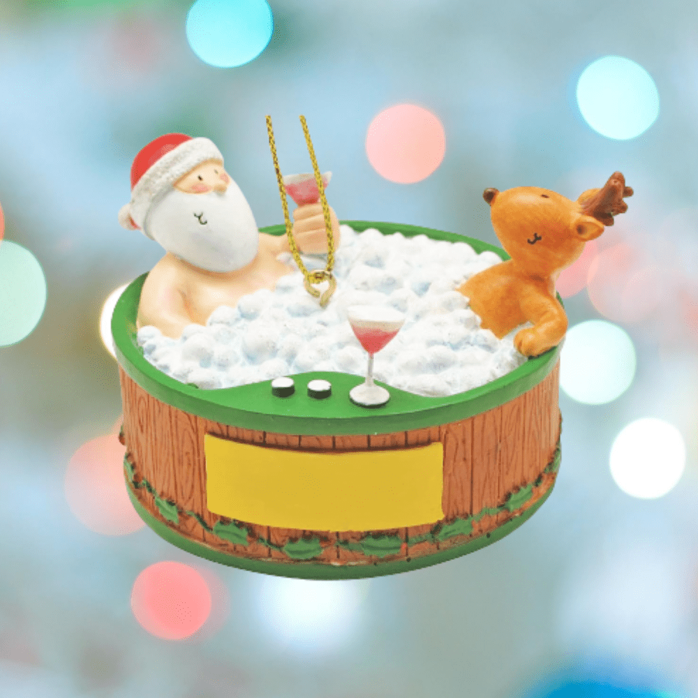 Cape Shore Santa and Reindeer Relaxing in Hot Tub Christmas Holiday Ornament 2021 