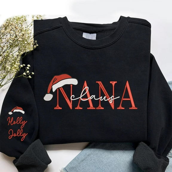 Nana Claus Christmas And Kids Embroidered, Unisex Sweatshirt, LINHKHA