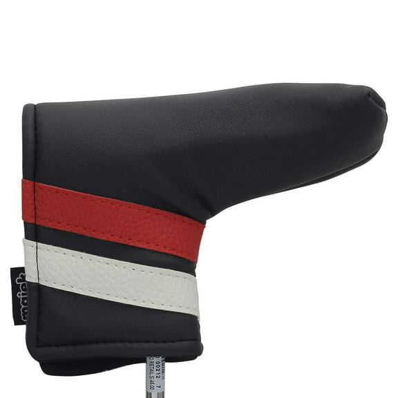 Majek Golf Retro Putter Blade Style (Black with White and Red Stripes) Headcover. Limited Edition Vintage Leather Style