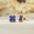thumbnail image 3 of JeenMata Pendientes de Botón con Flores Azules Bañados en Oro Amarillo, 3 of 6