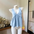 thumbnail image 7 of Tank Tops for Women Dressy Casual V Neck Sleeveless Pleated Loose Summer Basic Blouses Shirts Plus Size Light Blue XL, 7 of 7