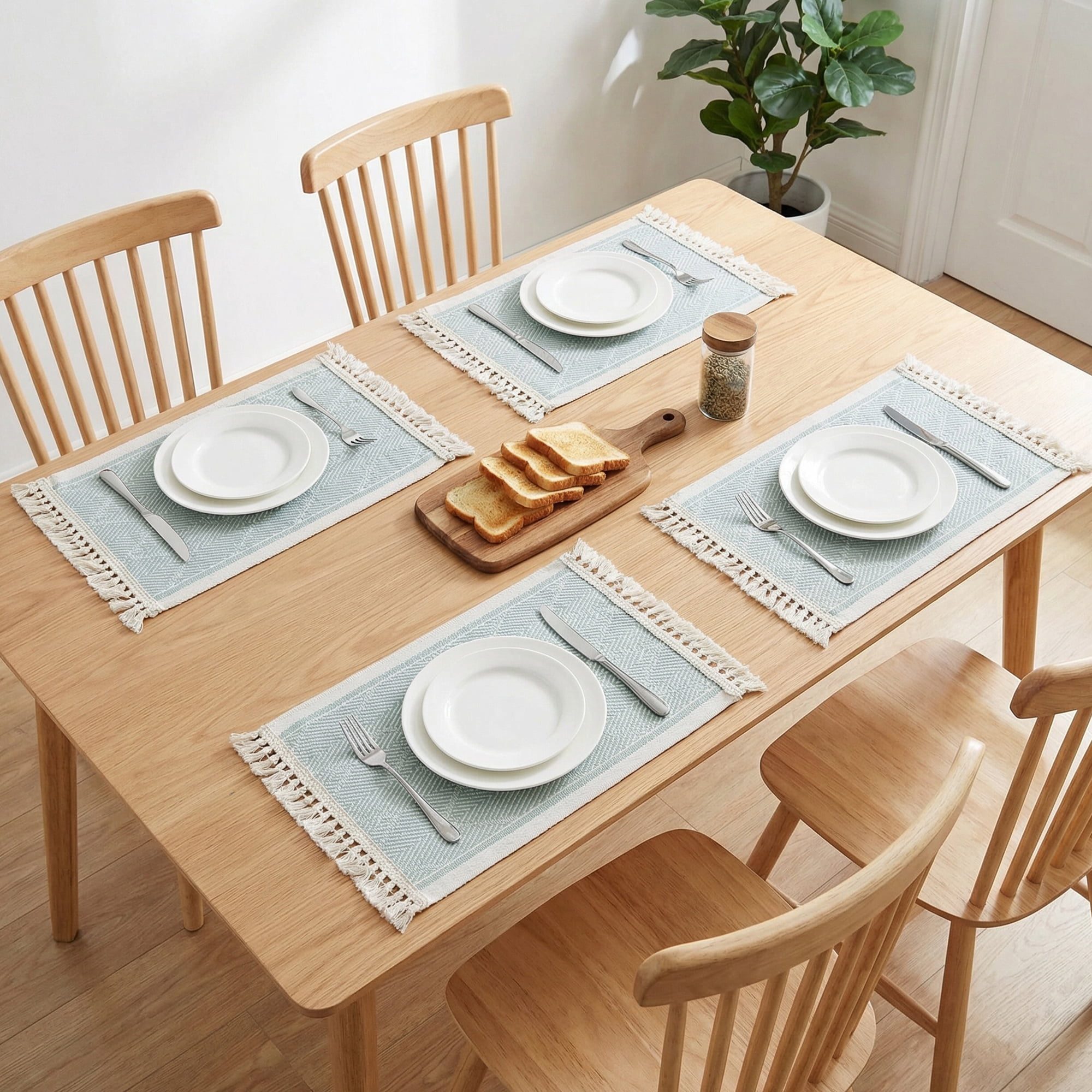Unique Bargains Set of 4 Linen Farmhouse Placemats Green 17.7x13.8inch