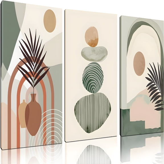 CCOCC Boho Art Wall Decor Green Canvas Wall Art for Bedroom 3 Piece Wall Art Decor Stretched and Framed Ready to Hang Size 16" X 12"
