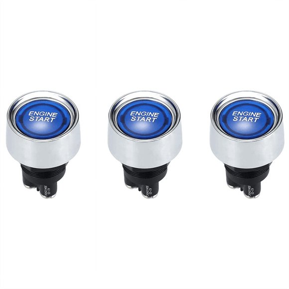 3X Engine Button Car DC 12V 24V Blue Car Start Engine Button Light Switch Button Start Ignition Switch for Racing-Blue