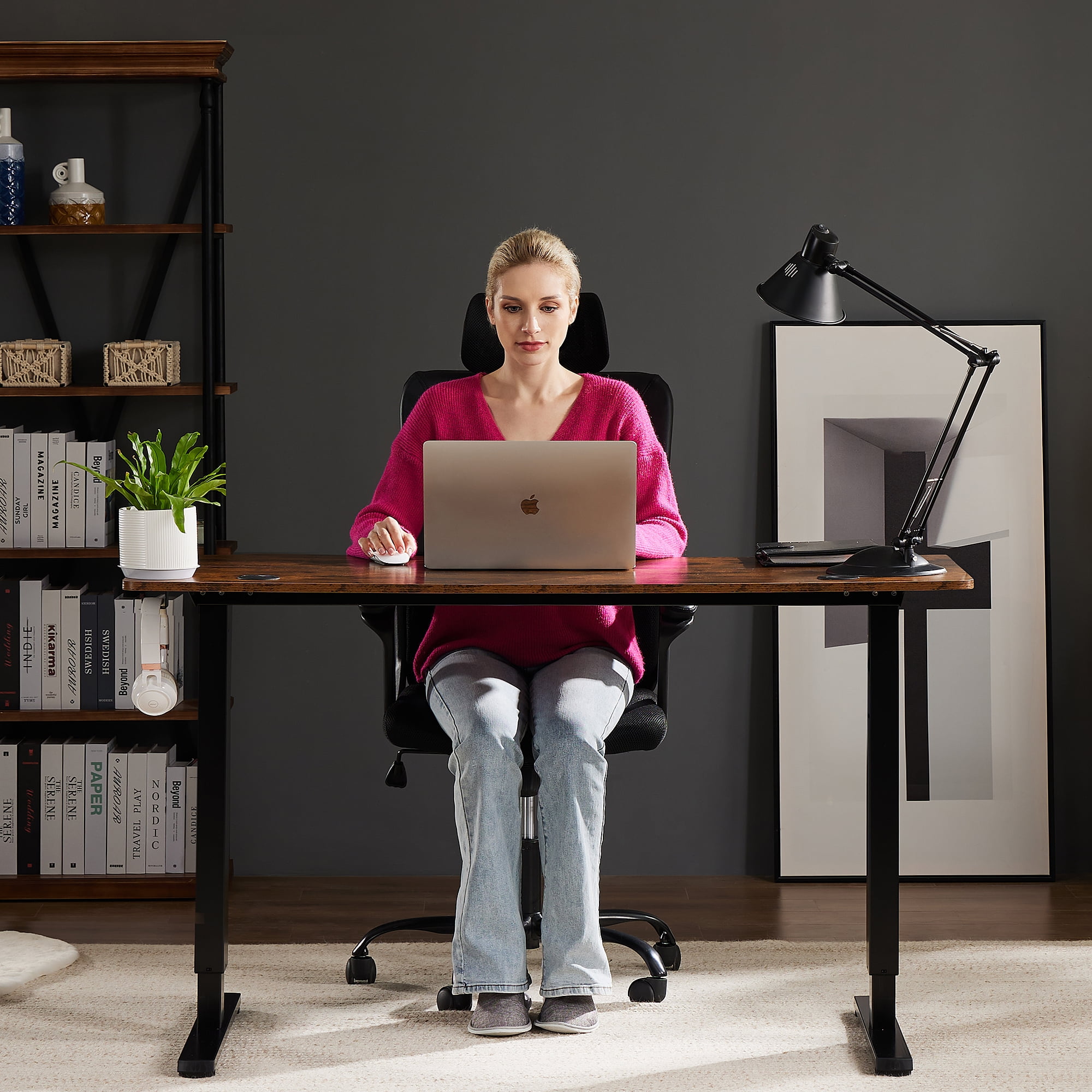 Electric Adjustable Height Standing Desk - 48 x 24 inch Sit to Stand Up Desk with Splice Board,Rust