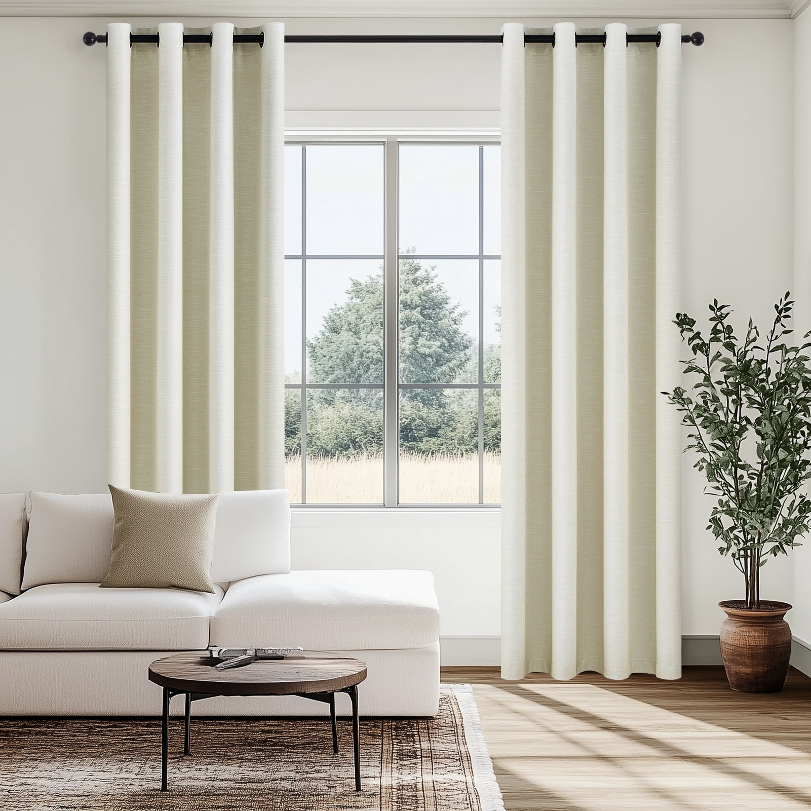 Top Finel Grommet Top Blackout Curtains, Cream, 52" x 84", 2 Panels