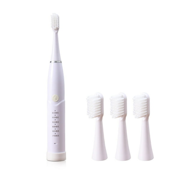 EeaseMX Cepillo de dientes eléctrico inteligente, automático, resistente al agua, con 6 modos, vibración acústica y ultrasónico, con 4 cabezales (blanco)