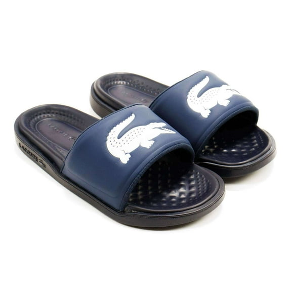 Lacoste Men's Croco Dualiste 1122 2 Slide Sandals, Navy \ White,11 M US