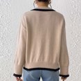 thumbnail image 6 of Women's Floral Lapel Contrast Stitch V-Neck Long Sleeve Pullover Knit Sweater, 6 of 9