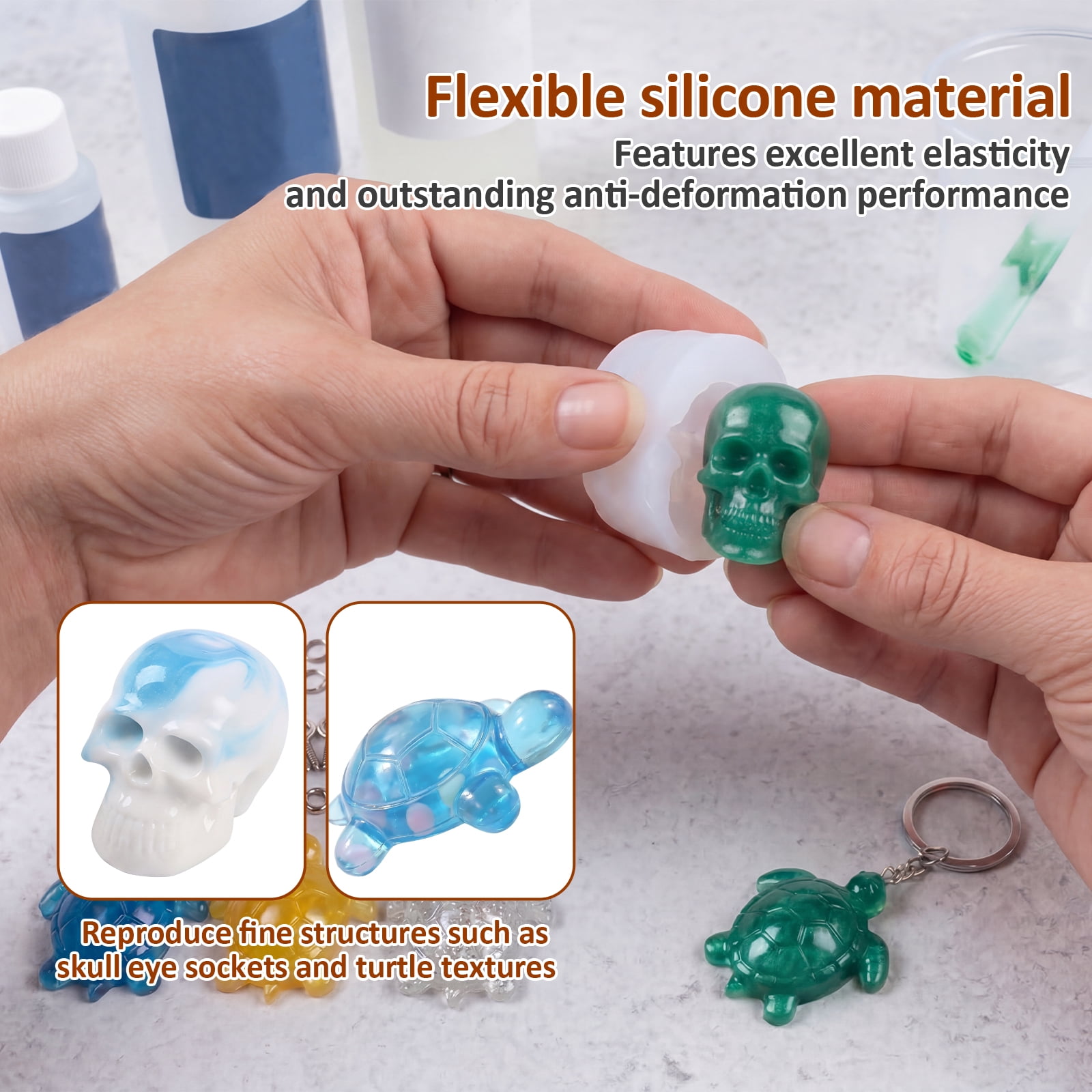 24Pcs Skull and Turtle Shape Resin Molds, 3D Animal Silicone Molds for Epoxy Resin, Large Sea Turtle Marine Art Silicone Resin Molds for Craft, Ocean Theme Night Lights, Home Decor