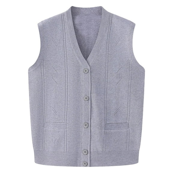 Iugvhana Men's Sweater Vest Button Down V-Neck Sleeveless Knitted Lightweight Casual Cardigan Sweaters Silver Free Size