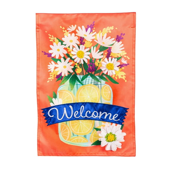 Evergreen Applique Garden Flag - Jar of Lemons and Florals, 12.5 x 18 inch Double Sided