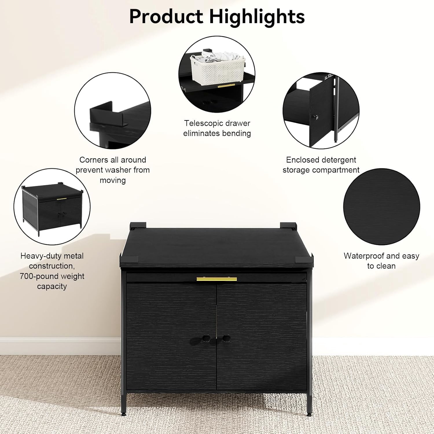Laundry Pedestal for Washer and Dryer, 24" Universal Washing Machine Stand with Adjustable Feet and 4 Panel Corner, Fit Anti-Vibration Design with Telescopic Laundry Basket Shelf, 700 LBS Capacity