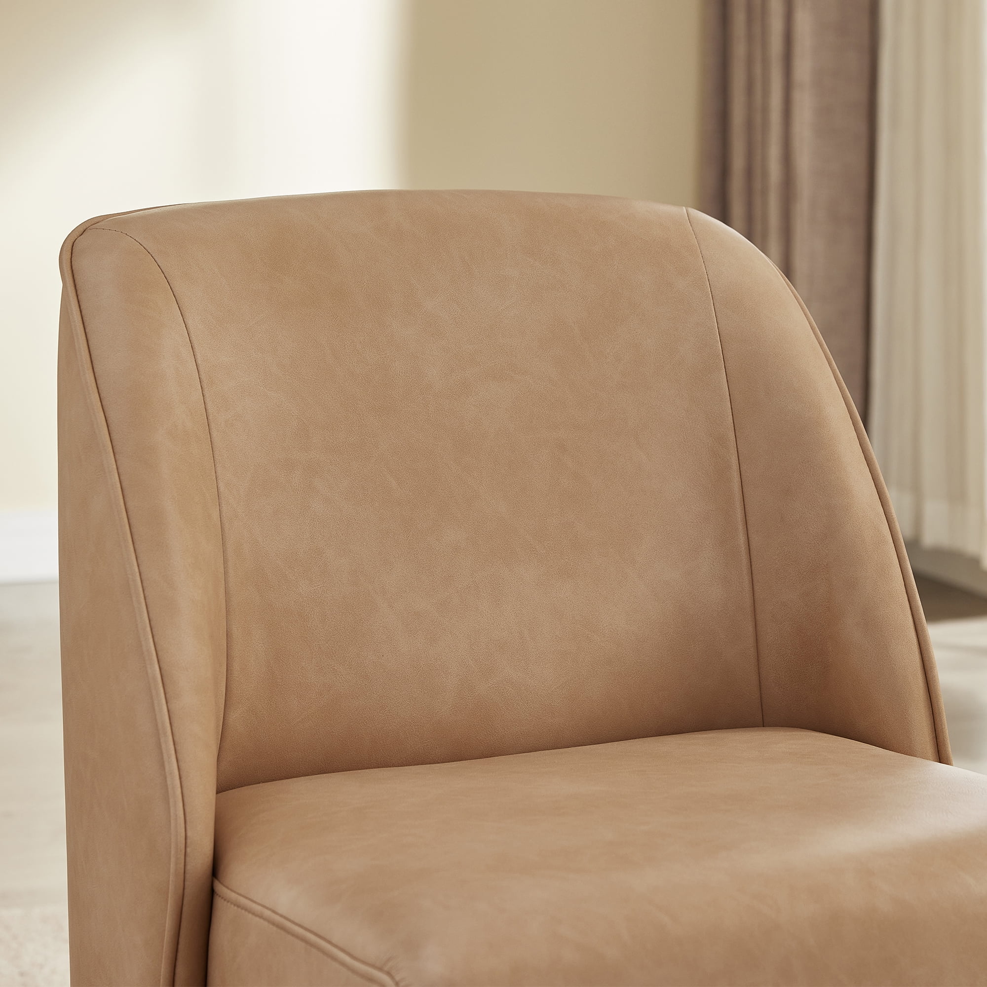 Spruce & Spring Rolling Upholstered Dining Chair with Smooth Hidden Casters Set of 2, Tan