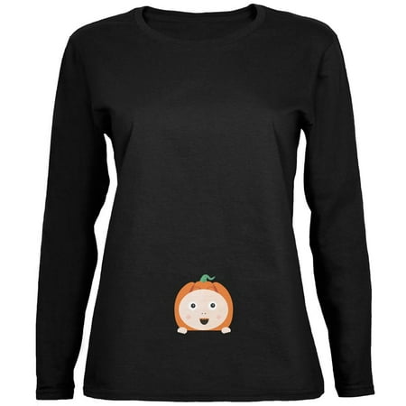 Halloween Pumpkin Baby Black Womens Long Sleeve T-Shirt