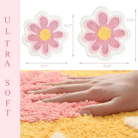 LAMIRO Flower Bathroom Rugs,Pink Bath Mat,Beauty Bath Rugs,Ultra Soft Microfiber Bath Mats,Machine Washable Flower Rug,Shower Bathtub Mat Gift Aesthetic Summer Room Decor,15.7x15.7 in