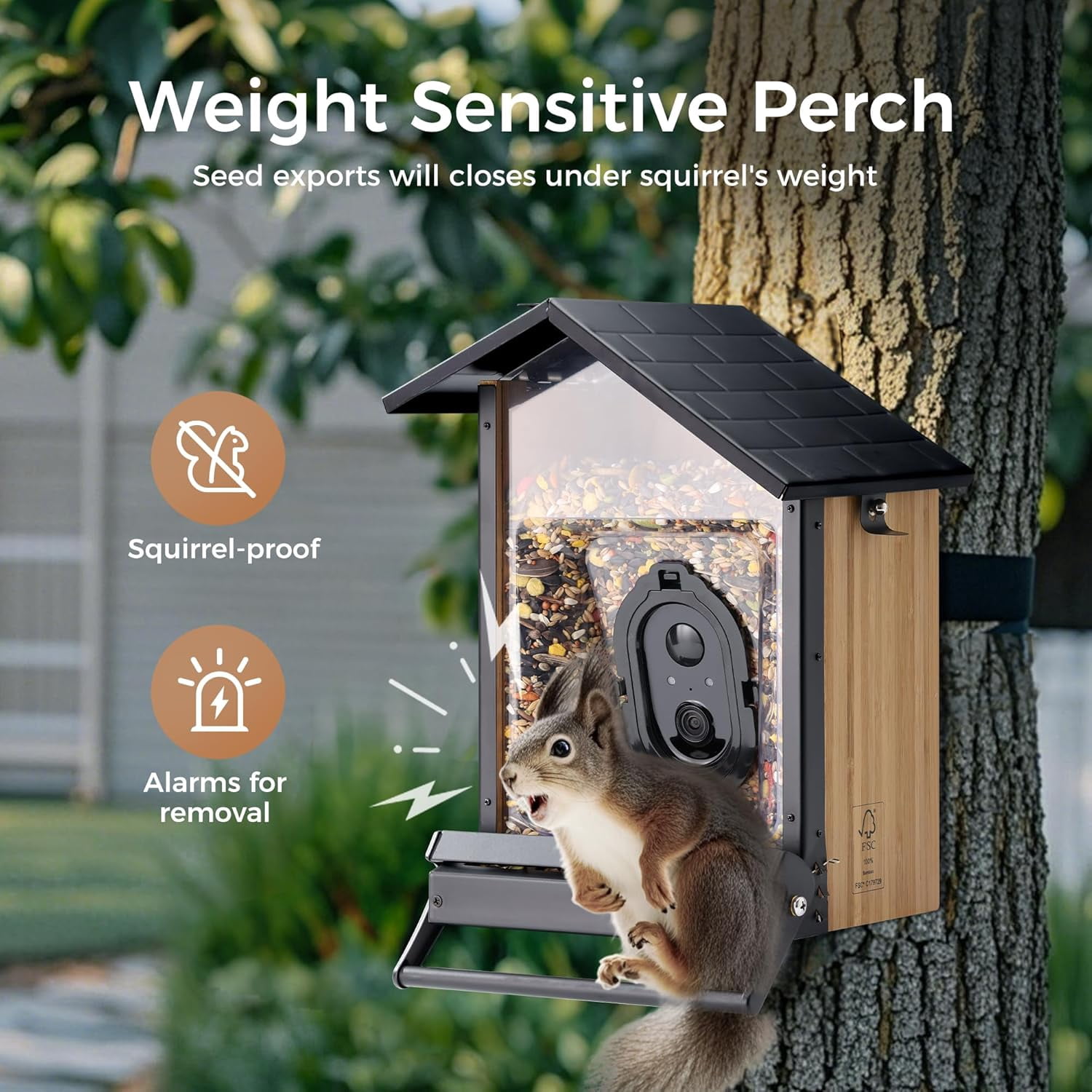TT Nature Smart Bamboo Bird Feeder with Camera, Solar Powered, 3.2L Squirrel-Proof Video, AI Recognition Alerts, Bird Lover Gift