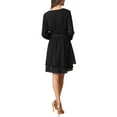 thumbnail image 3 of INSPIRE CHIC Women's Deep V Neck Wrap Long Sleeve Belted Mini Skating Flowy Dress, 3 of 6