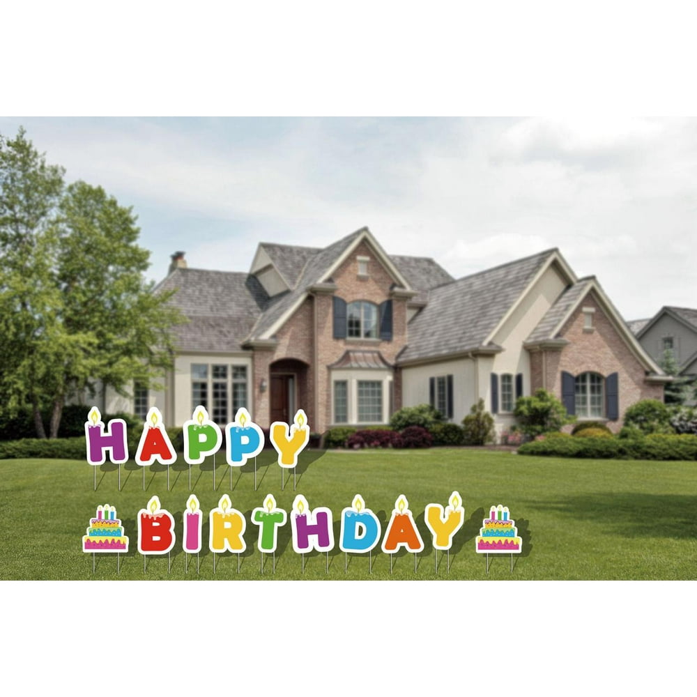 Happy Birthday Yard Sign, 15 pcs, Weather Resistant, Stakes Included