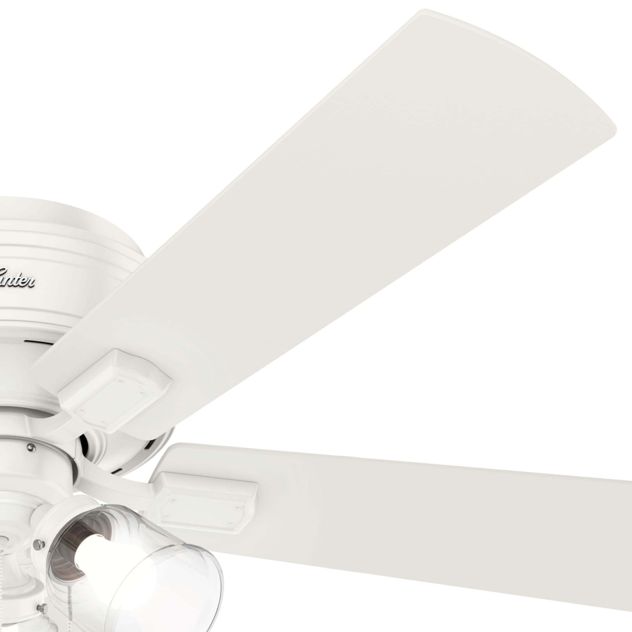 Hunter 52 inch Indoor Ceiling Fan with LED Lights and Pull Chain - Low Profile Mount White Ceiling Fan, 5 Blades, For Bedroom, Living Room, or Kitchen, Quiet - Crestfield 54207, Fresh White