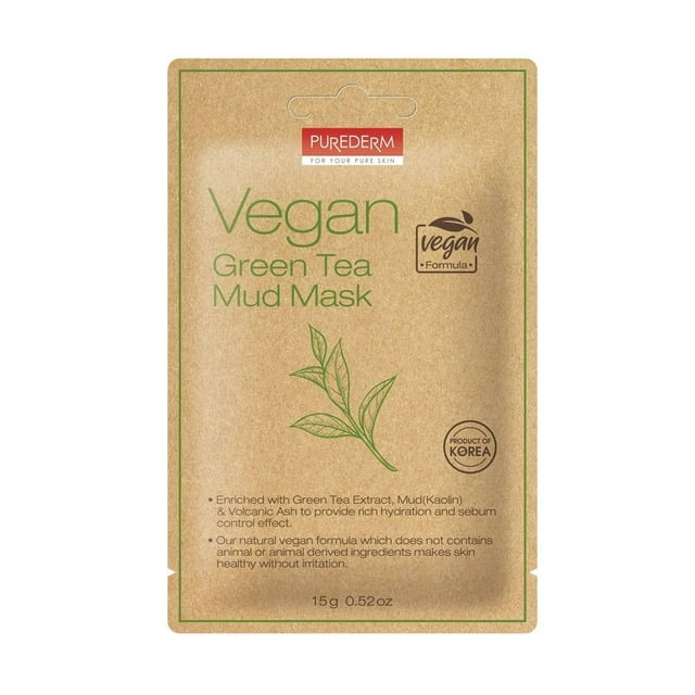 Mascarilla facial Purederm de arcilla vegana con té verde 1 pza