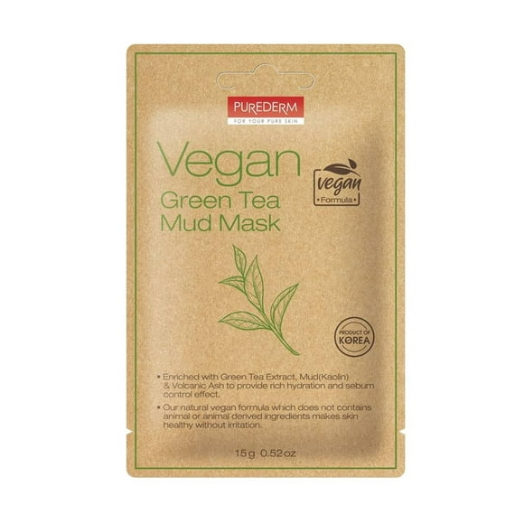 Mascarilla facial Purederm de arcilla vegana con té verde 1 pza