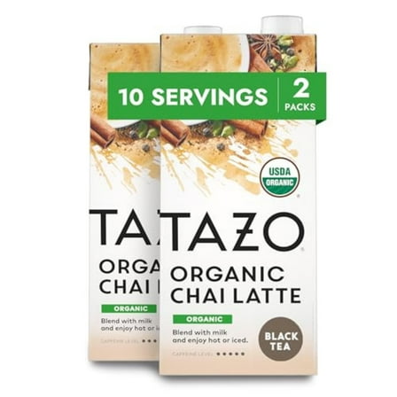 TAZO Organic Chai Latte Concentrate, Iced Black Tea, Easy-to-Serve, Everyday Lattes and Mocktails, 32 oz Carton (Pack of 2)