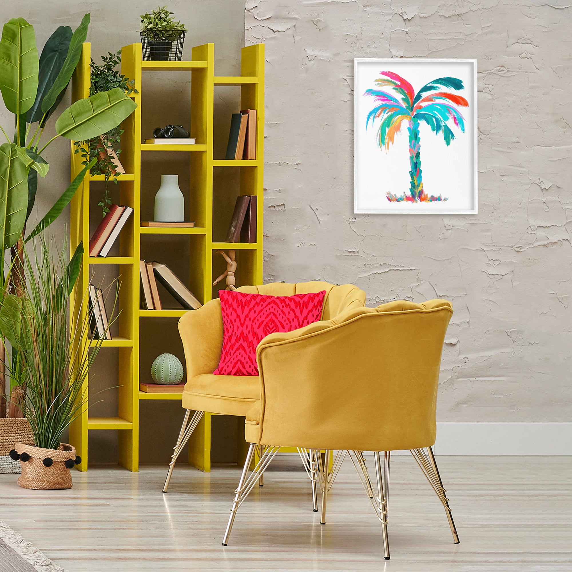 Stupell Industries Vivid Palm Tree Botanical & Floral Painting White Framed Art Print Wall Art, 16 x 20