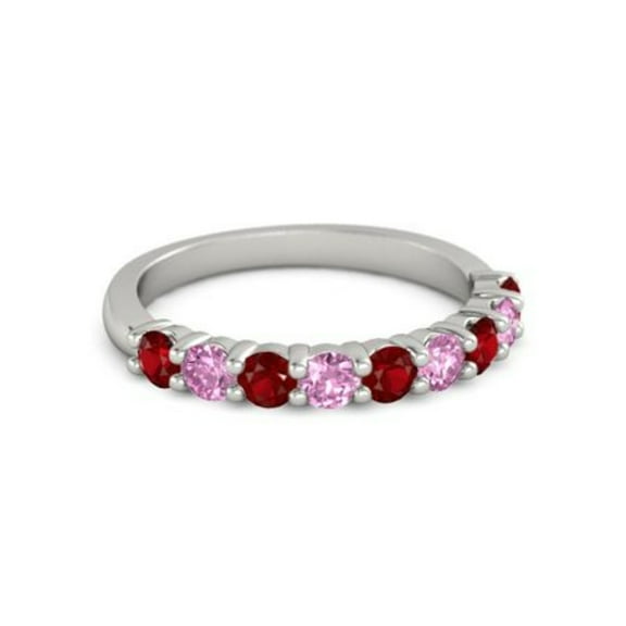 925 Sterling Silver Round 2.50 MM Ruby Pink Spinel Half Eternity Women Ring Size US- 4