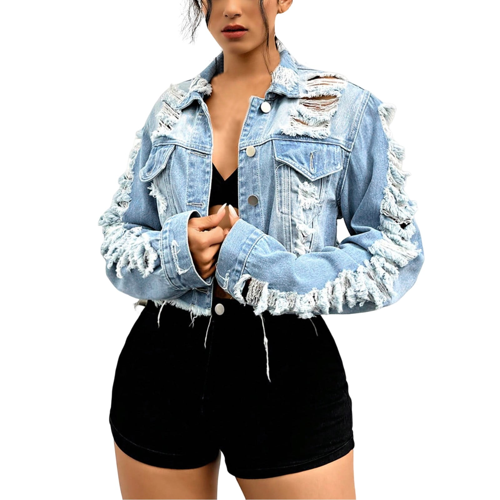 Bmisegm Veste Decontractee Femmes Denim Surdimensionne Veste Denim Decontracte Long Boyfriend Detresse Veste Jean Automne Printemps Veste Denim Femmes