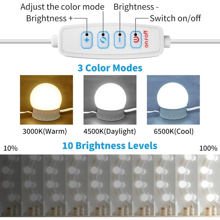 OGEDNAC LED Vanity Mirror Lights, 12 Bulbs, 3 Colors photo 3