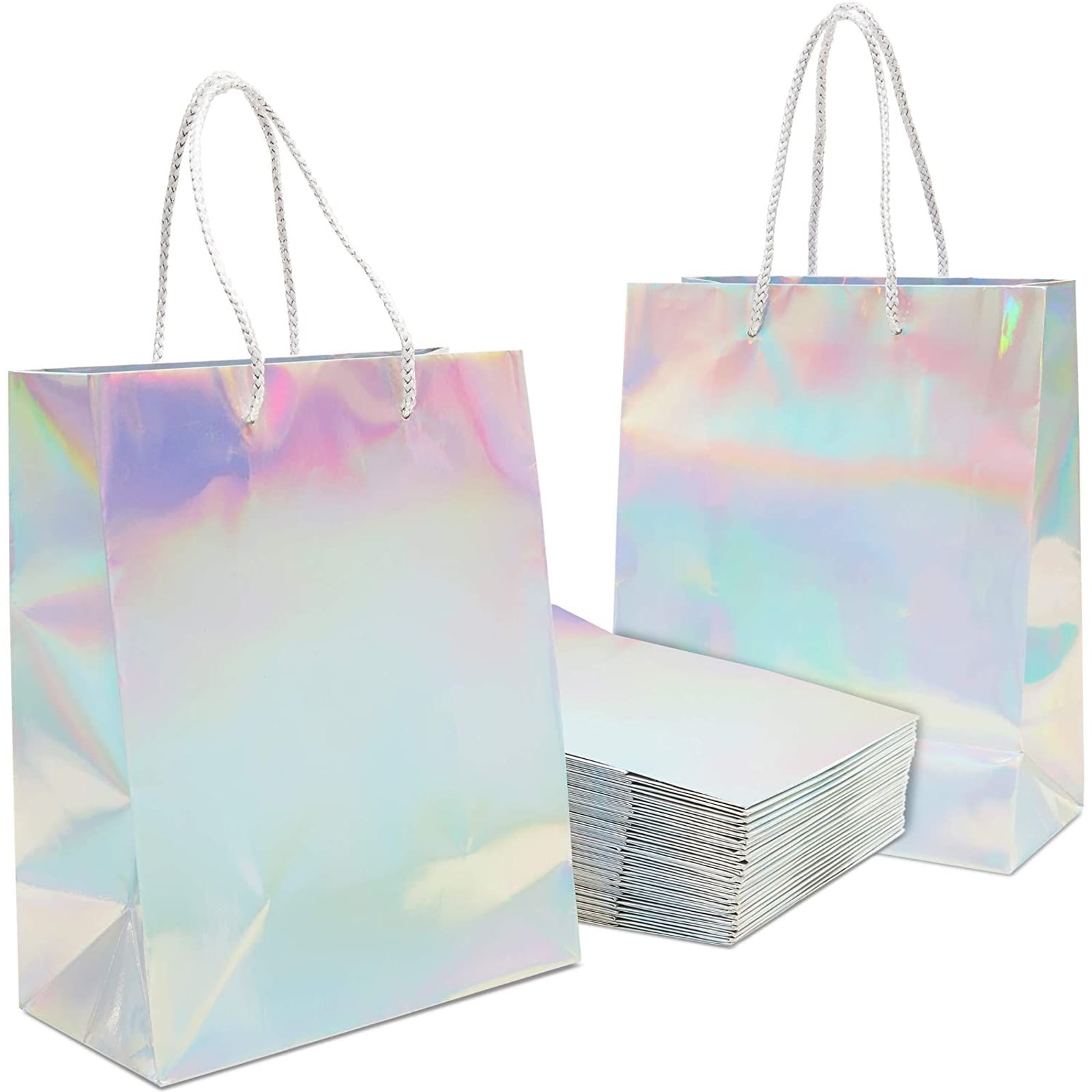 Kraft Bags 6 Pack Holographic Red Silver Christmas Gift Bags Gift Small Large 