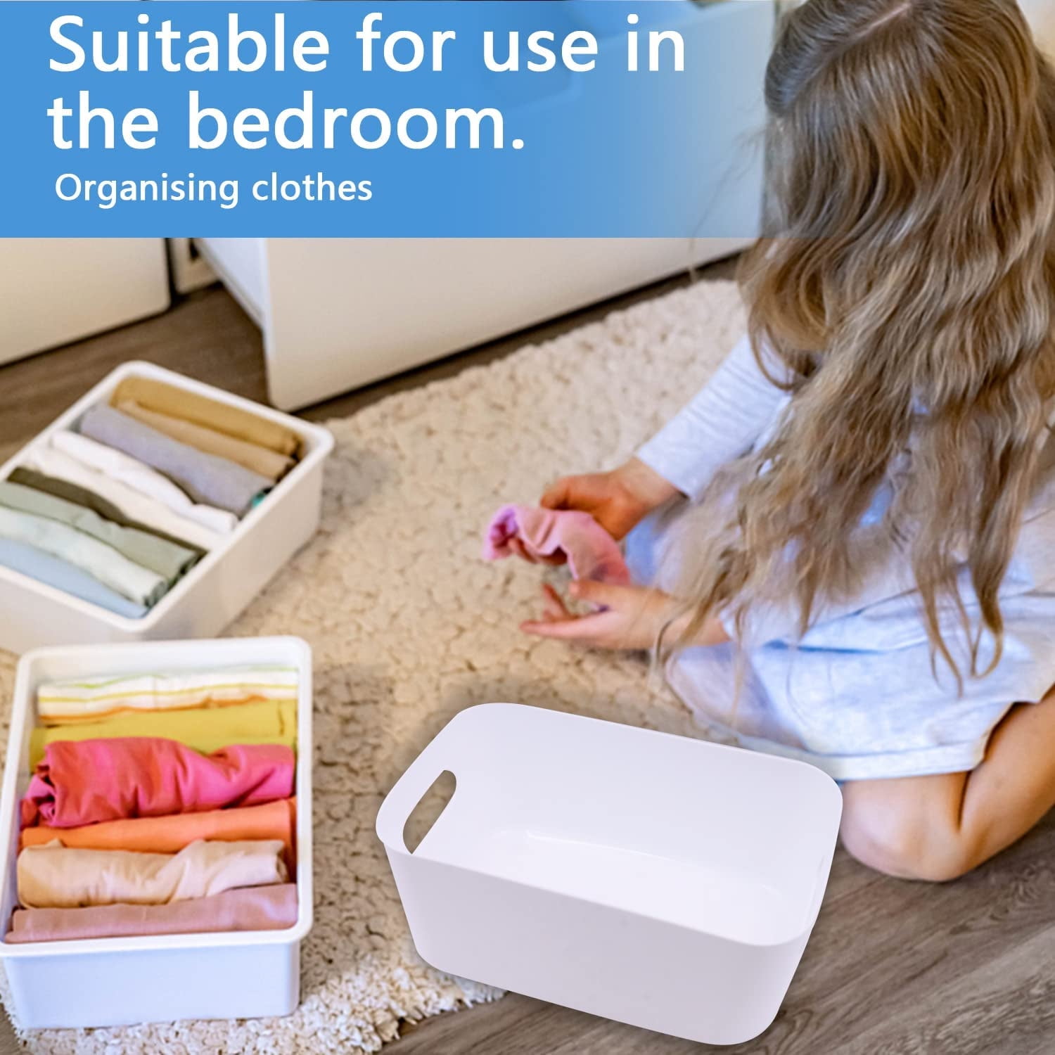 Casewin Plastic Storage Boxes, Multiple Colour Organisation Storage Baskets  for Kitchen, Cupboard, Office, Bathroom, Toy, Home Tidy Open Storage Bins  with Handles (7 Pack) 