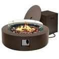 thumbnail image 2 of UPHA 42-inch Outdoor Propane Round Fire Pit Table 50000 BTU Iron Gas FirePit for Outside Patio with Tank Cover, Wind Guard, Removable Lid, Lava Rocks, Rain Cover, Brown, 2 of 10