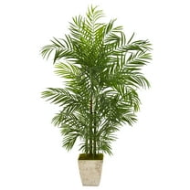 Nearly Natural 63" Areca Artificial Palm Tree in Country White Planter UV Resistant