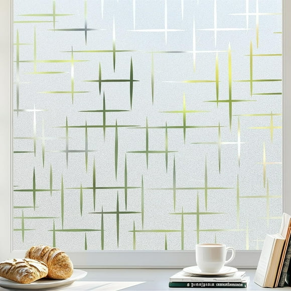 shiyou-Frosted Privacy Window Film, Static Cling Privacy Film, Non-Adhesive Window Frosting, Decorative Frosted Glass Vinyl for Bathroom Door, Cross Pattern, 60x200cm