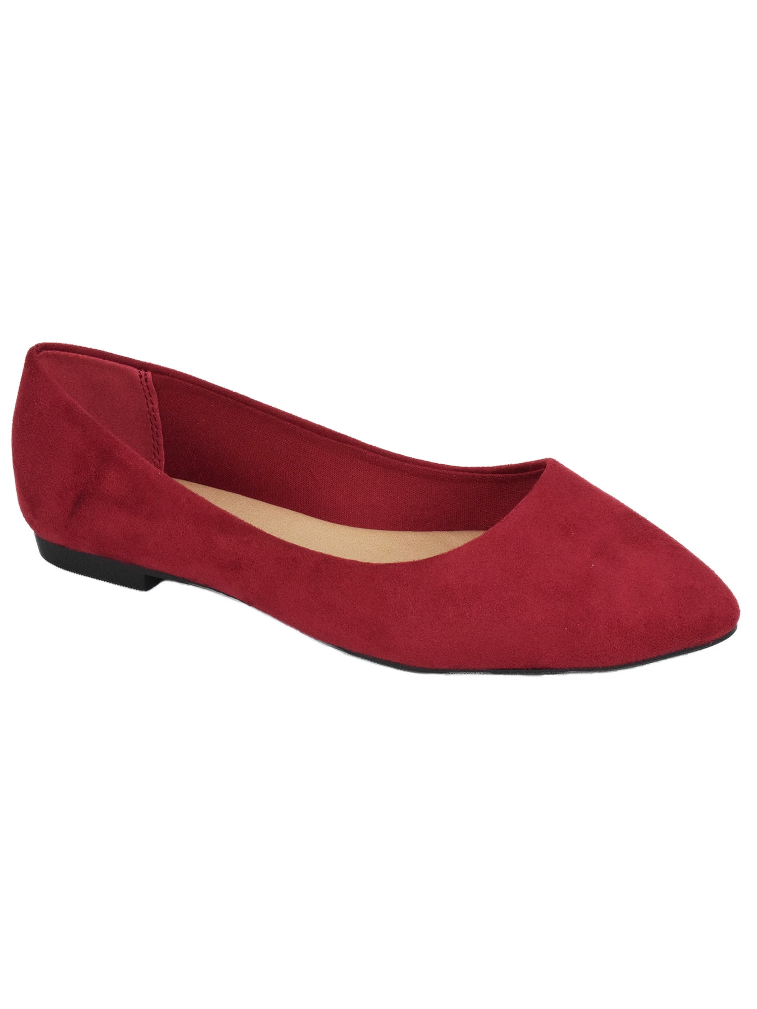 City Classified Women Casual Flat Shoes Wide Width Fit Pointy Toe Red Suede HOLD 