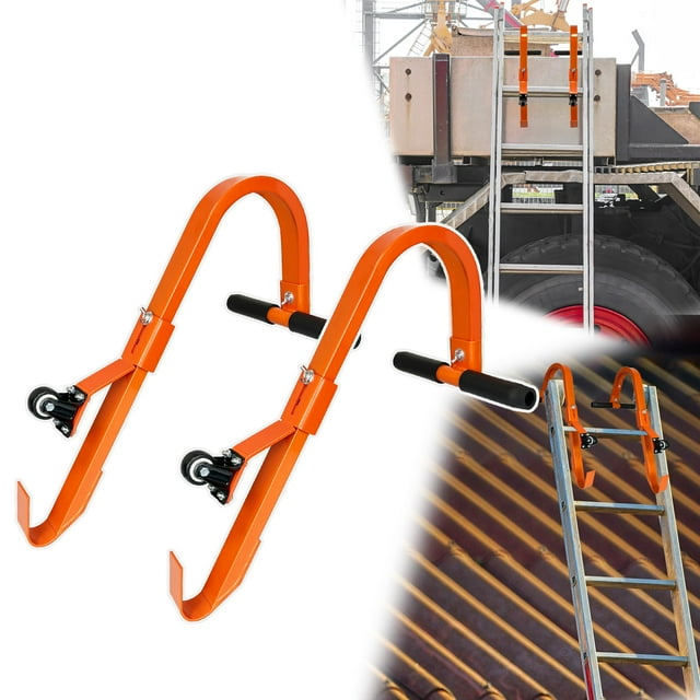 VIAGL Ladder Roof Hook with Wheel, Heavy Duty Ladder Stabilizer with Rubber Grip T-Bar for Damage Prevention, Roof Ridge Ladder Hook Quick and Secure Installation on steep Roofs, 2 Pack
