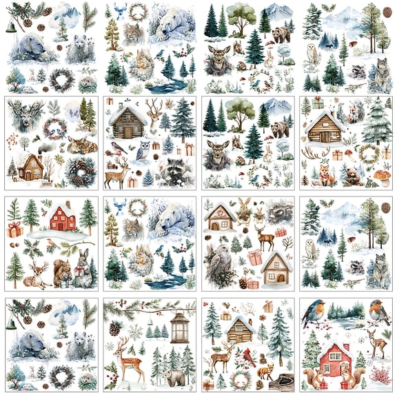 12 Sheets Winter Rub on Transfers