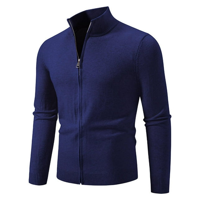 HAiming Mens Zip up Cardigan Sweater Casual Long Sleeve Soft Stand Collar Solid Color Knit Coats Trendy Clothes