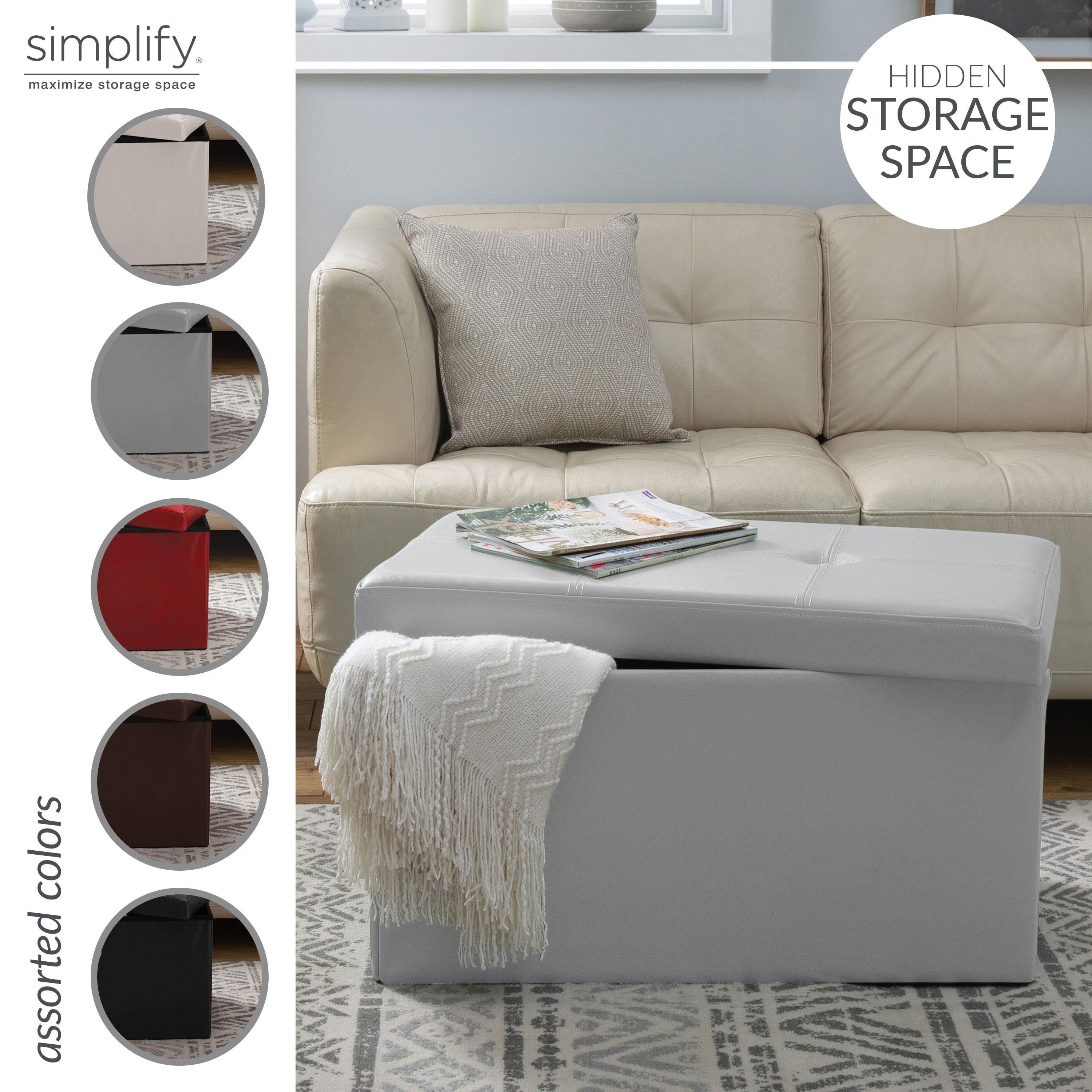 Simplify Laux Leather Double Folding Ottoman, Gray (30x16x16)