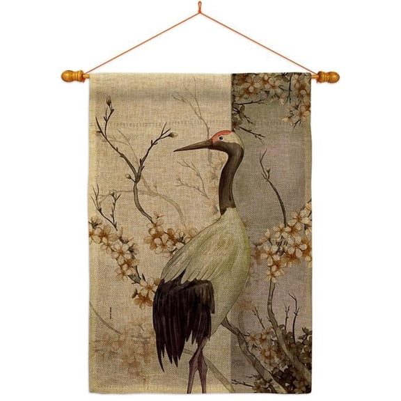Breeze Decor HS120264-DB-03 Red Crowned Crane Animals Bird 28 x 40 in. Double-Sided Decorative Vertical House Flag Set for Decoration Banner Garden Yard Gift