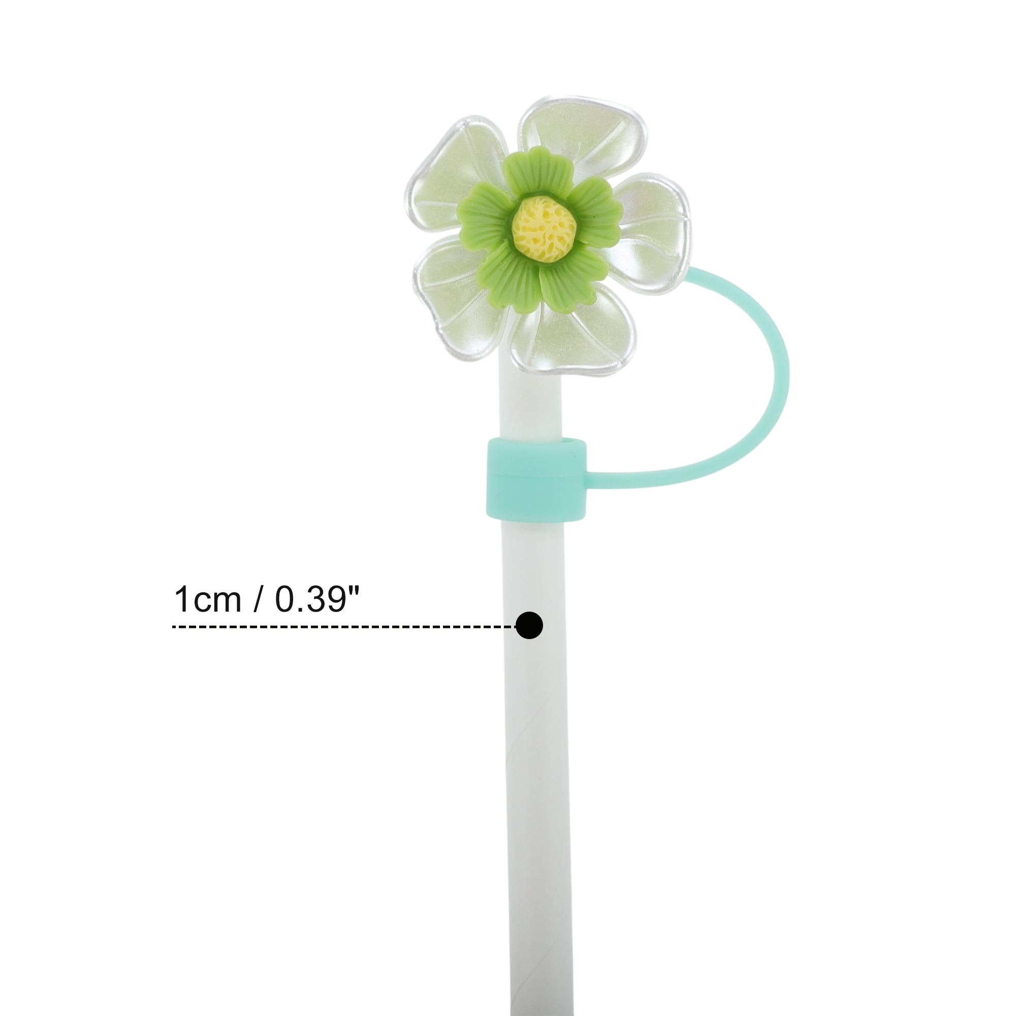 Unique Bargains 4Pcs Flower Straw Cover Cap Silicone Straw Covers for Drinkware Green