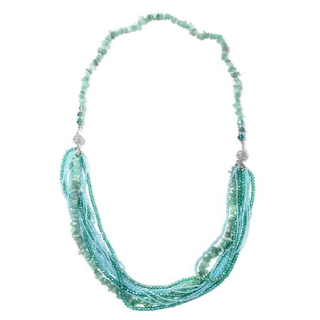 - Multi Wear Set of 2 Green Aventurine Seed Bead Crystal Silvertone Necklaces with Magnetic Clasp 18